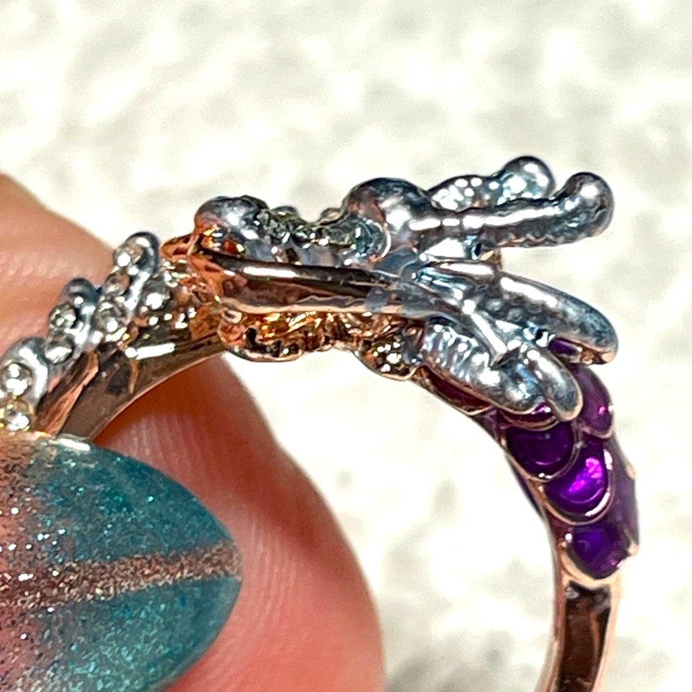 Elegant Silver and Purple enamel DRAGON Ring-rose gold